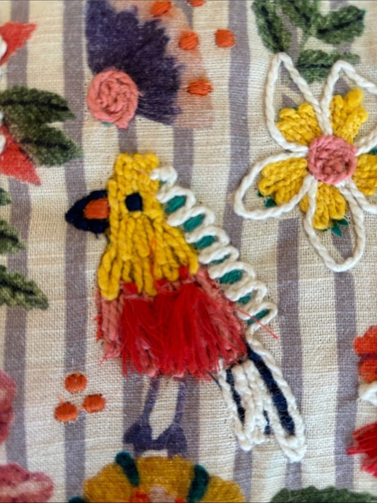 Cost Plus World Market Other - NWT Embroidered Kitchen Towel Bird and Floral Stripe